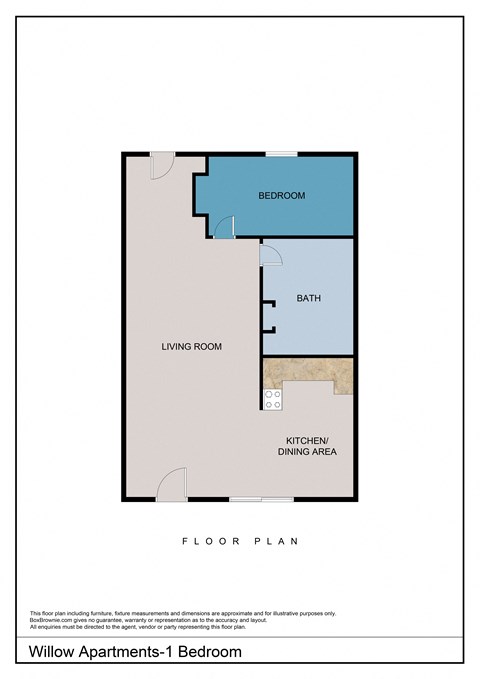 Floor plan for 1 bed, 1 bath, 685 sqft
